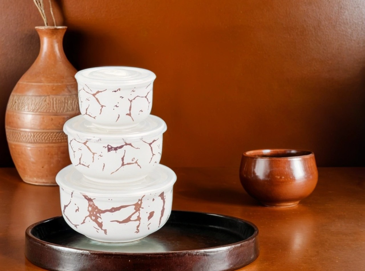 BM780 Putih Wadah Makanan dengan motif Marmer